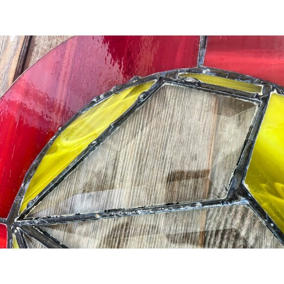 Antique Arts & Crafts Era Round Leaded Beveled Stain Glass Panel Some Damage - Picture 7 of 14